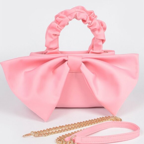 Nylon Top Handle Bag With Bow Front Clutch - Picture 1 of 12